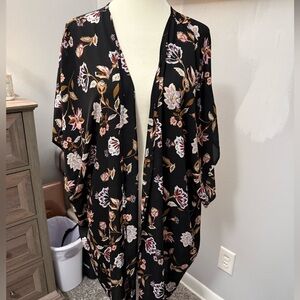 Black and Flowered Kimono- Sheer Material